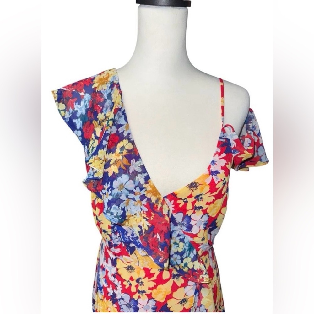 Lulus Radiant Ruby Red Floral Print Chiffon Maxi Dress sz Medium - Picture 4 of 15